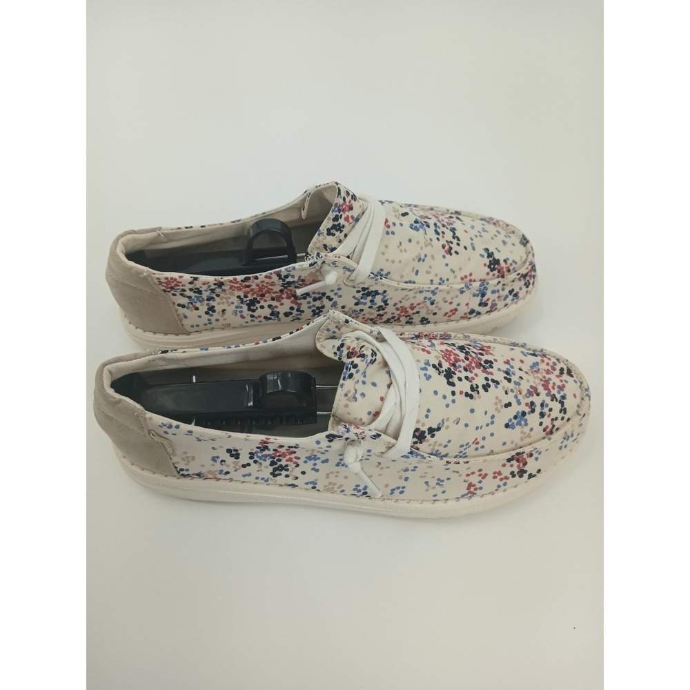 Hey Dude Wendy Pois Beige Polka Dot Canvas Slip On Loafers Womens 8